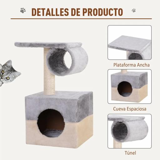 Rascador Árbol para Gatos 31x31x58 cm con Poste Central Casa Cama de Felpa Suave para Arañar Dormir y Jugar Gris y Beige [5]