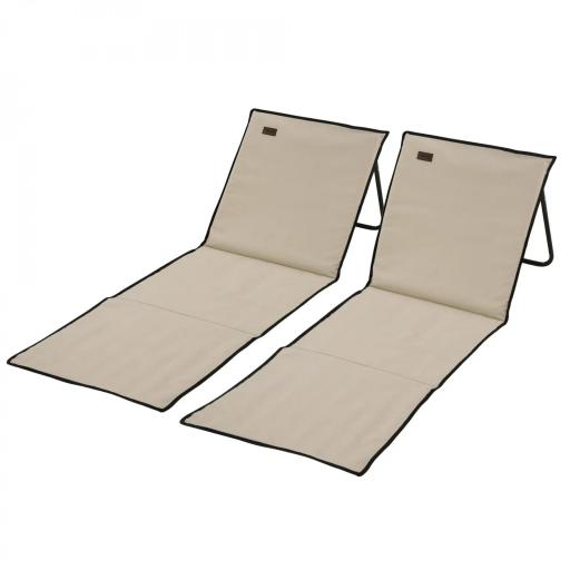 Conjunto de 2 Esterillas de Playa con Respaldo Reclinable y Bolsa de Transporte para Jardín Camping 142x51x40 cm Beige [6]