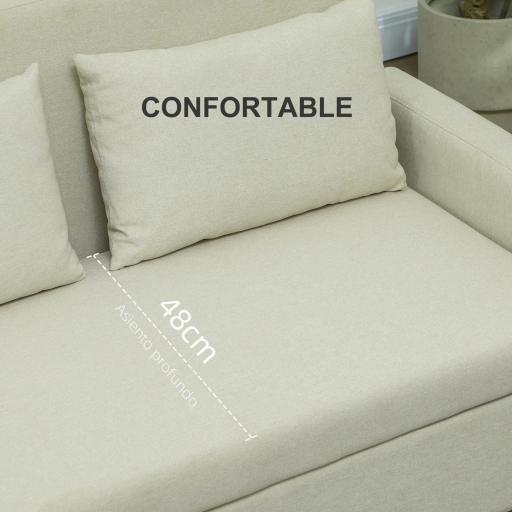 Sofá de 2 Plazas Moderno y Compacto Tapizado en lino con Muelles y Cojines para Espacios Pequeños 135x72x84 cm Beige [4]