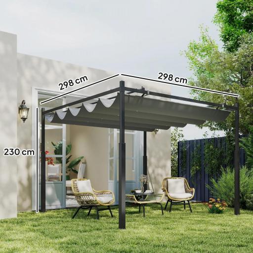 Pérgola de Jardín 3x3 m con Techo Retráctil y Accesorio Magnético Protección UV30+ Columnas Metálicas y Ganchos Gris [1]