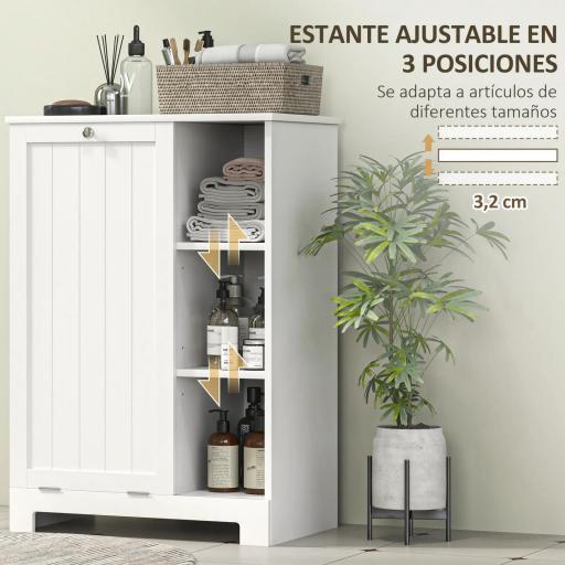 Mueble de Baño con Cesto Ropa Sucia Cesta Extraíble Estante Ajustable y Compartimentos para Baño 60x38x86 cm Blanco [7]
