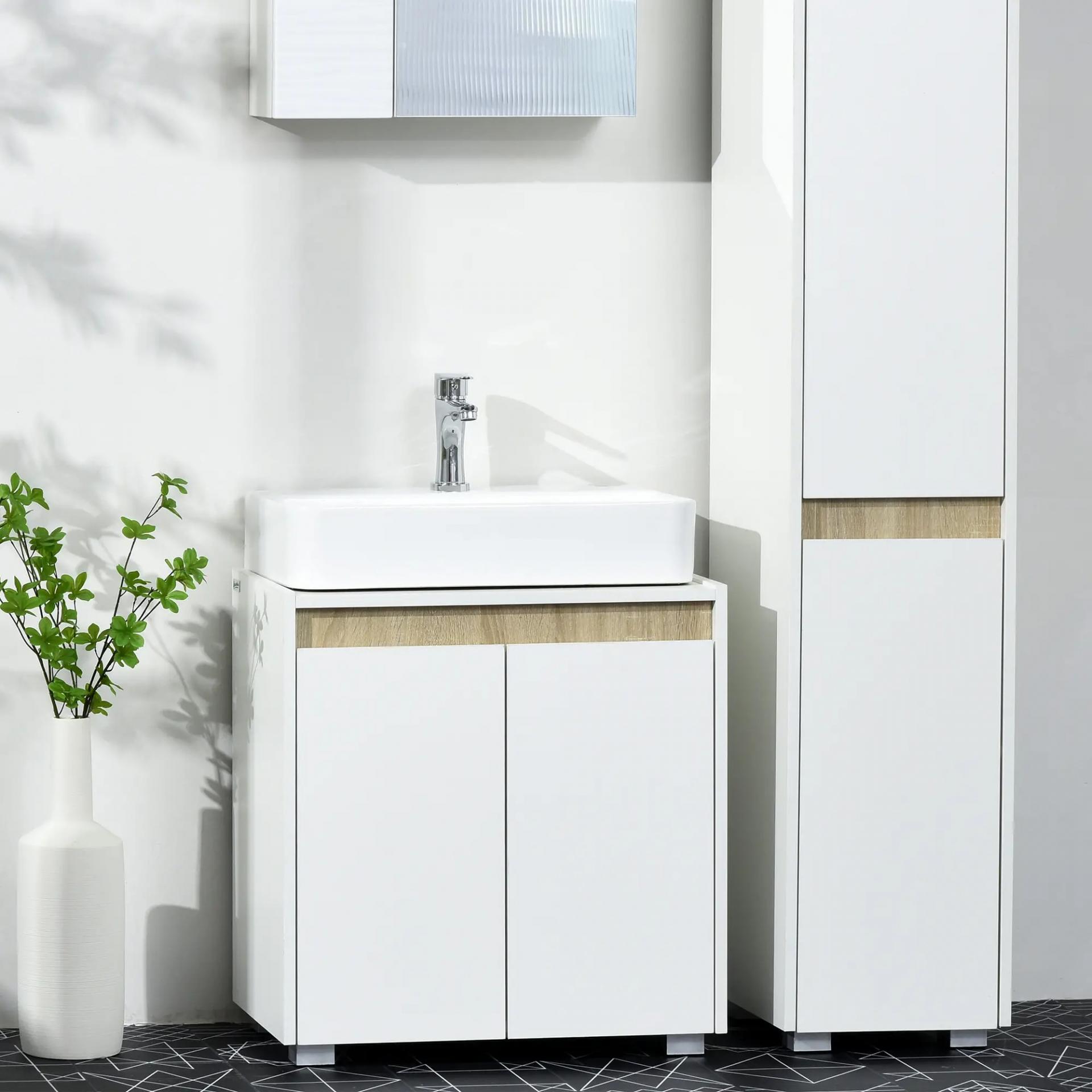 Mueble para Debajo del Lavabo Armario Bajo con 2 Puertas y Almacenamiento Interior 57x33x60 cm Blanco