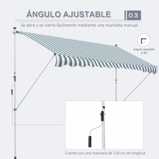 Toldo Manual Retráctil 300x150x170-280 cm con Altura Ajustable Manivela y Protección Solar para Terraza Verde [6]