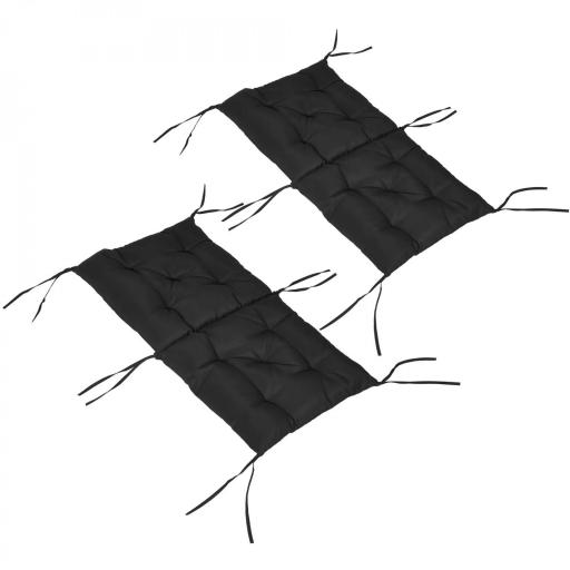Conjunto de 2 Cojines para Silla 50x98x8 cm con Respaldo 6 Cordones de Fijación para Jardín Terraza Balcón Negro [8]