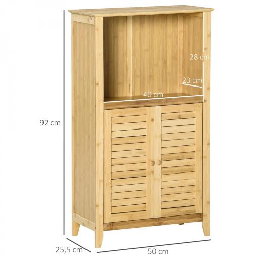 Armario Auxiliar de Baño de Bambú con 2 Puertas Compartimiento Abierto y Estante Ajustable 50x25,5x92 cm Natural [1]