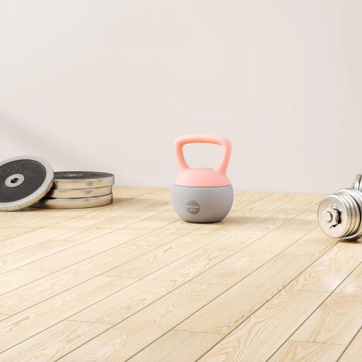 Pesa Rusa 10 kg Kettlebell Relleno de Arena Metálica Mango Antideslizante para Entrenar en Casa 21x21x30cm Rosa y Gris [5]