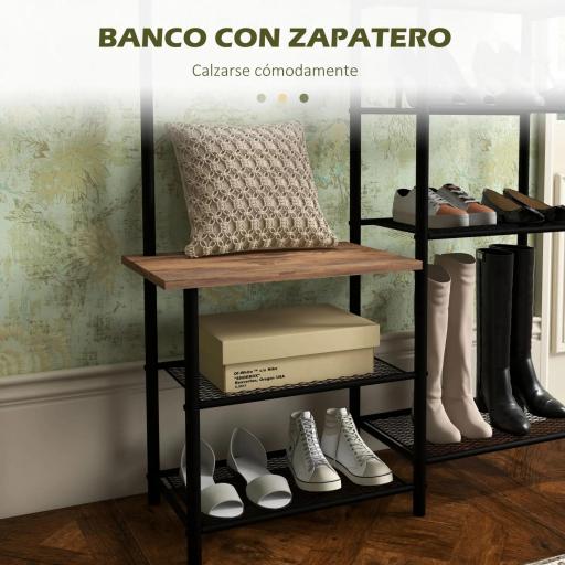 Perchero con Zapatero Industrial con 5 Estantes y 6 Ganchos para Colgar Bolsos Ropa 92.5x28.2x182 cm Marrón Rústico [3]