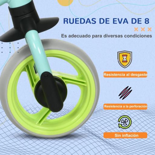 Bicicleta de Equilibrio para Niños de 18-48 Meses con Asiento Ajustable en Altura 66,5x34x47 cm Verde y Turquesa [4]