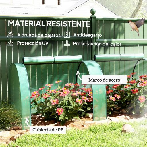 Invernadero Pequeño Invernadero de Jardín para Cultivo de Plantas con 4 Ventanas Enrollables 395x100x80 cm Verde [4]