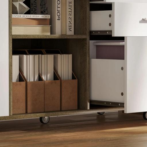 Mueble Archivador con Ruedas 3 Cajones Estación de Carga Cerradura y Estantes 100x40x65,5 cm Marrón Grisáceo [7]