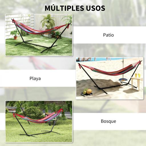 Hamaca con Soporte 310x117cm para Camping con Altura Ajustable y Bolsa de Transporte Carga 120 kg Rayas Naranja y Rojo [2]