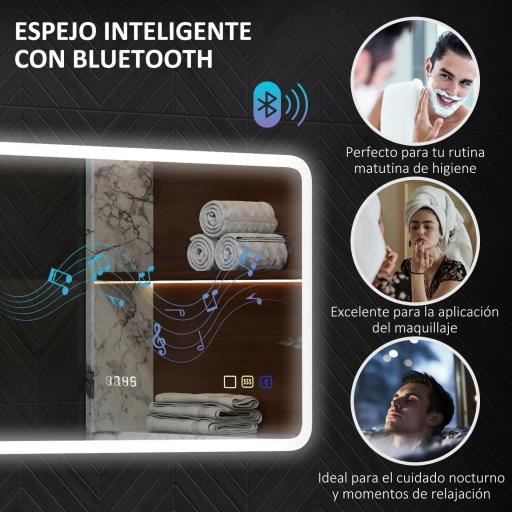 Espejo de Baño con Luz LED 70x50 cm con Bluetooth 3 Colores de Luz Reloj Digital Función Antivaho Función de Memoria [5]