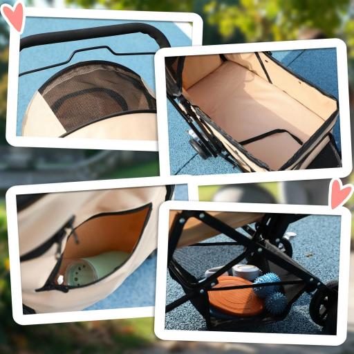 Carrito para Perros con Mango Reversible Cesta de Almacenamiento y Cuerda de Seguridad 76,5x52x95cm Marrón [6]