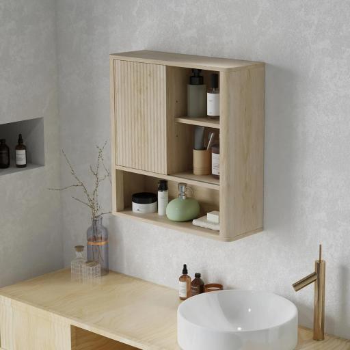 Armario de Baño de Pared con Puerta Corredera 5 Compartimentos y Estantes Ajustables 60x20x62 cm Blanco [6]