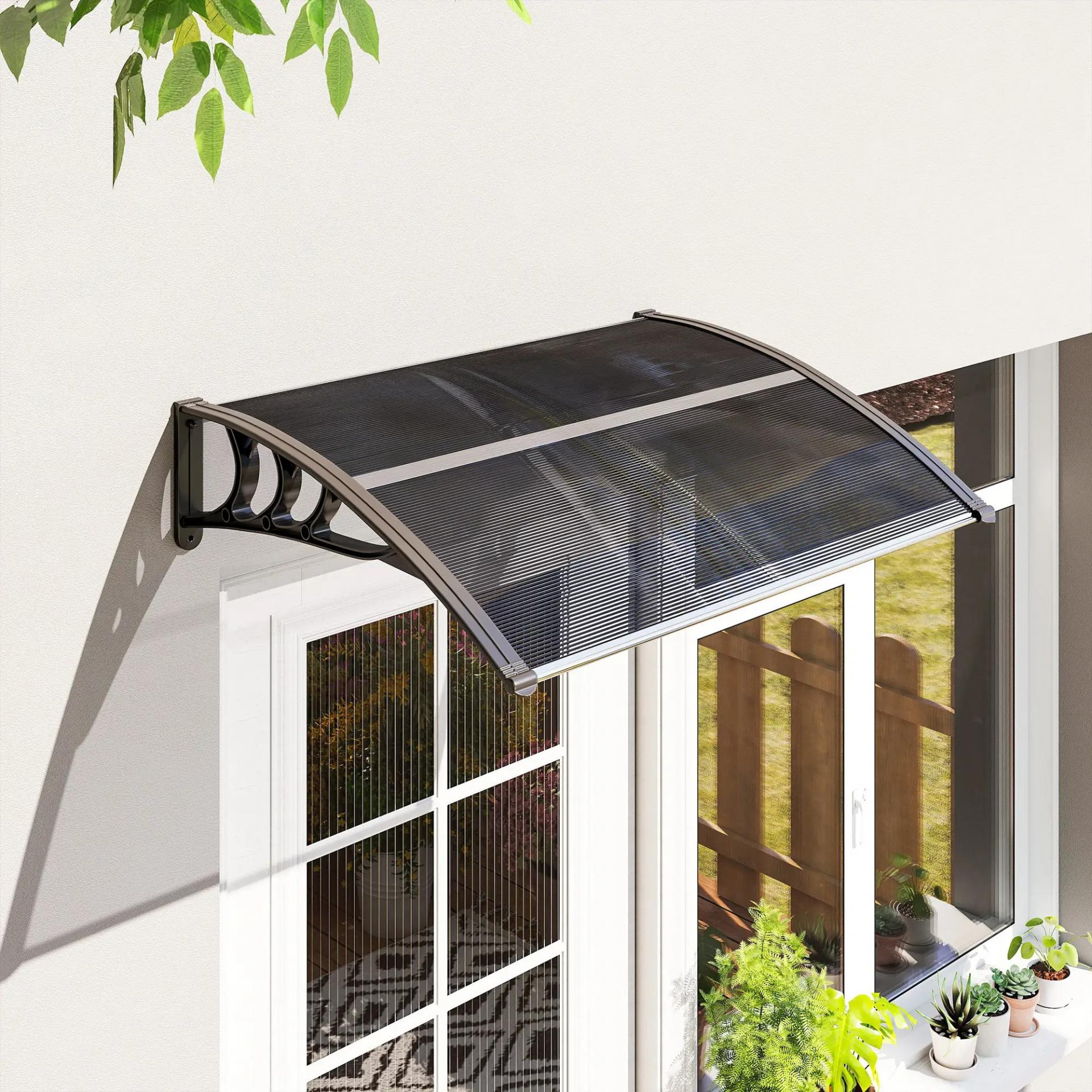 Marquesina de Protección contra Sol y Lluvia 100x75x23 cm con Cubierta de Policarbonato para Puertas y Ventanas Negro
