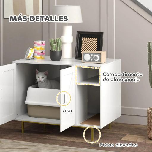 Mueble Arenero Caja de Arena para Gatos con Almohadilla para Rascar y Compartimento de Almacenaje 80x50x61 cm Blanco [7]