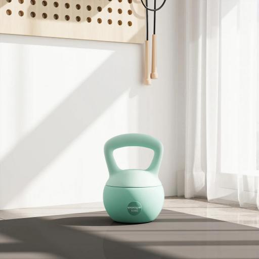 Pesa Rusa 12 kg Kettlebell Relleno de Arena Metálica Mango Antideslizante para Entreno en Casa 21x21x30 cm Verde [5]