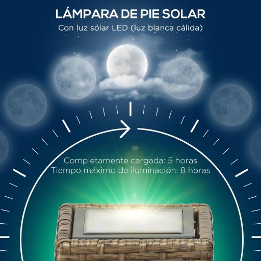 Lámpara Solar de Ratán Sintético con Luces LED Encendido/Apagado Automático para Exterior 15,5x15,5x69 cm Arena [4]