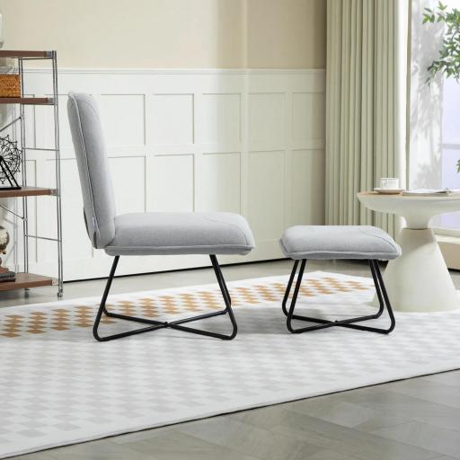 Butaca con Reposapiés Sillón para Lectura con Patas de Acero en Forma de Cruz Gris Claro [3]