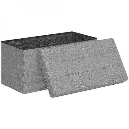 Baúl de Almacenaje para Dormitorio Plegable 84L Tapizado de Lino Sintético con Tapa para Salón 76x38x38 cm Gris Claro [8]