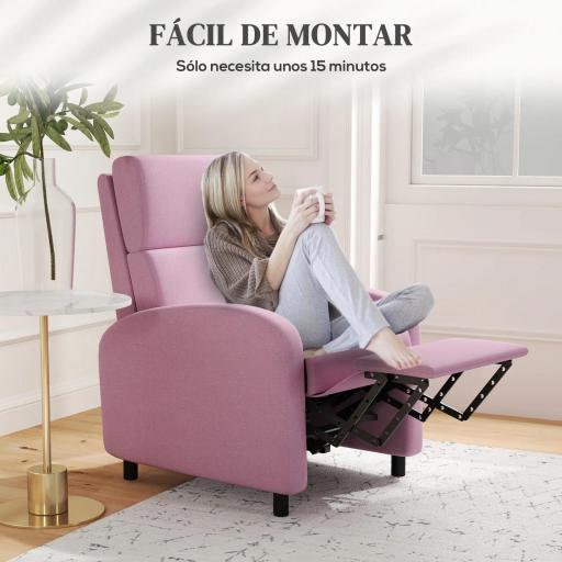 Sillón Relax Reclinable hasta 160° Sofá Reclinable Moderno con Reposapiés Soporta hasta 120 kg 64x86x102 cm Rosa [4]