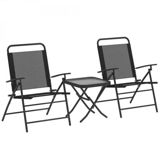 Conjunto de 3 Piezas Mesa con Encimera de Cristal y Sillas Plegables con Respaldo Regulable para Terraza Exterior Negro [9]