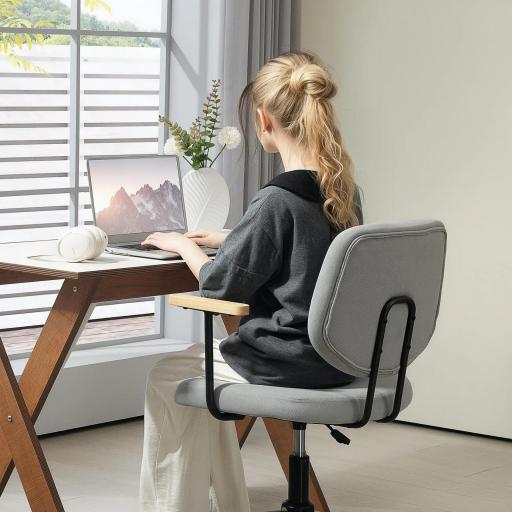 Silla de Oficina Moderna con Reposabrazos de Madera Asiento Ajustable y Ruedas para Oficina y Estudio 59x55x84-94cm Gris [2]