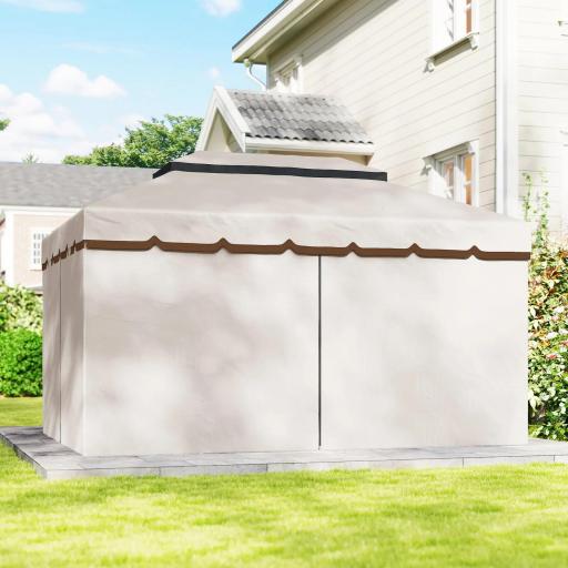Cenador de Jardín 4x3m Pabellón de Jardín Gazebo con Doble Techo 4 Cortinas y Mosquitera Marco de Aluminio UPF50+ Crema [7]