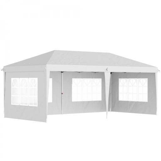 Carpa Plegable 6x3 m con 4 Laterales Desmontables Cenador de Jardín con 4 Ventanas Visibles y Bolsa de Transporte Blanco [8]