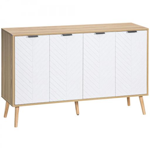 Mueble Buffet Auxiliar con Estantes Ajustables 2 Armarios y Antivuelco Carga 50 kg 120x35x77,4 cm Blanco y Natural [9]
