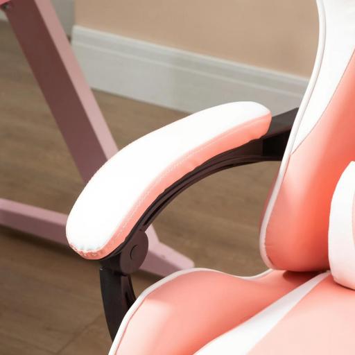 Silla Gaming Silla de Escritorio Reclinable 135° Reposacabezas y Cojín Lumbar 63x67x122-130 cm Rosa [6]