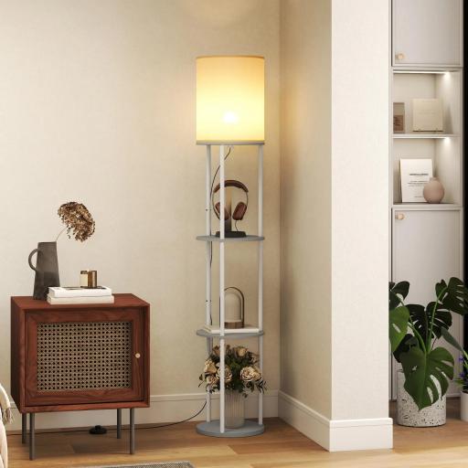 Lámpara de Pie con Estantes con 3 Temperaturas de Color Control Remoto para Salón Dormitorio Oficina Gris