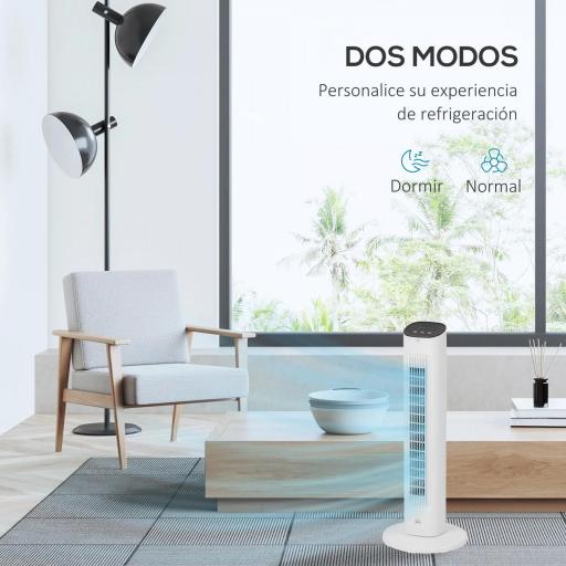Ventilador de Torre 50W con Control Remoto 3 Velocidades Temporizador 15h Oscilación Pantalla LED 30x30x78 cm Blanco [6]