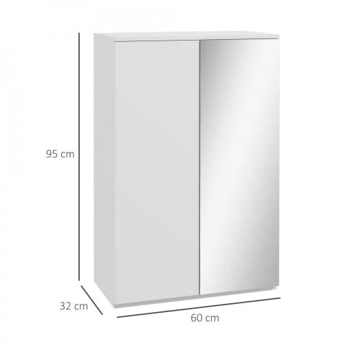 Mueble Zapatero con Espejo para 18 Pares de Zapatos con 5 Estantes Ajustables para Recibidor 60x32x95 cm Blanco [1]