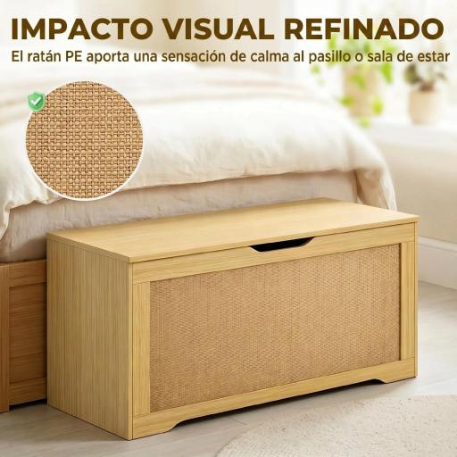 Baúl de Almacenaje 136L Banco de Almacenaje con Panel de Ratán Tapa Brazos de Soporte para Recibidor 100x40x45cm Roble [7]