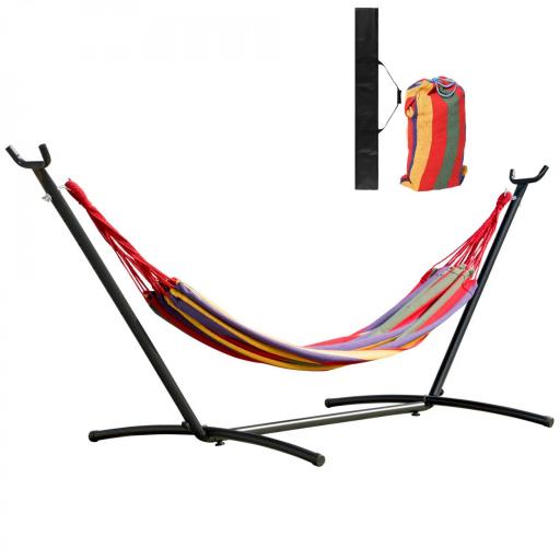 Hamaca con Soporte de Acero con Altura Ajustable en 6 Niveles y Bolsa de Transporte Carga 120 kg 200x150 cm Multicolor [9]