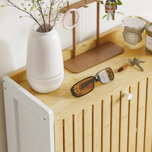 Zapatero Estrecho con 3 Puertas de Bambú con Listones Estantes Ajustables para 18 Pares de Zapatos Blanco y Natural [7]