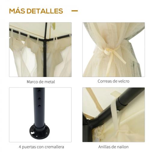 Cenador de Jardín 3x3 m Pabellón de Exterior con Doble Techo de Ventilación 4 Cortinas Mosquiteras Laterales con Cremallera 8 Orificios de Drenaje Gazebo para Fiestas Patio Crema [3]