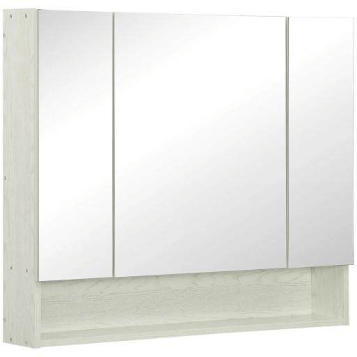 Armario de Baño con Espejo 3 Puertas Estante Ajustable y Compartimento 90x15x75 cm Blanco [6]