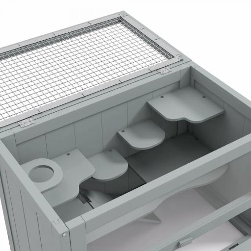 Jaula para Hámster de Madera de 2 Niveles Casa para Animales Pequeños con Plataformas Escaleras 60x35x42 cm Gris [5]