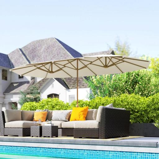 Sombrilla Doble 4,6x2,7 m Sombrilla Grande con Manivela Manual Resistente al Agua y Protección Solar Beige [3]