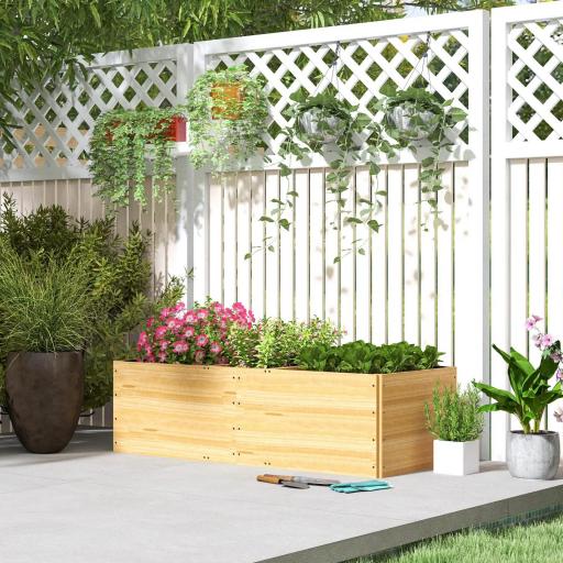 Jardinera de Madera con 3 Zonas de Cultivo y Forro Ideal para Verduras Hierbas y Flores 140x60x40cm Natural