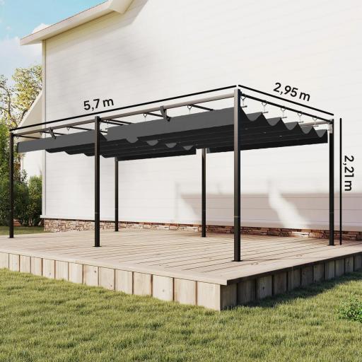 Pérgola de Jardín 6x3 m con Techo Retráctil Protección UPF50+ Drenaje Cenador de Jardín para Patio Exterior Gris Oscuro [5]