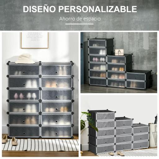 Armario Modular para Zapatos de Plástico con 12 Cubos Puertas y Conectores Diseño DIY para Entrada o Dormitorio Negro [3]