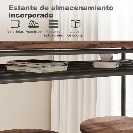 Mesa Alta de Cocina con 2 Taburetes Industrial Estante Abierto Reposapiés Ahorro de Espacio para Espacios Reducidos [4]