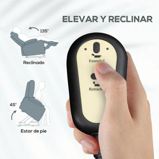Sillón Relax Reclinable Eléctrico Levanta Personas con Respaldo Alto Capitoné Control Remoto Gris [2]