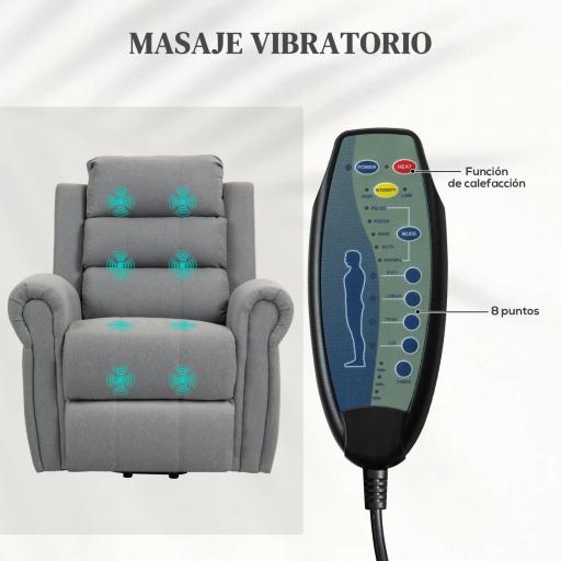 Sillón Relax Reclinable Eléctrico Levanta Personas con Masaje Vibratorio y Calor Control Remoto Gris [3]