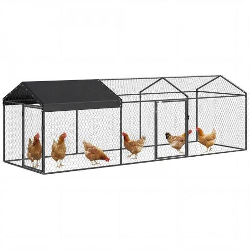Gallinero para Exterior Grande 3x1x1 m Gallinero Metálico con Cubierta Tela Oxford Anti-UV e Impermeable Negro [8]