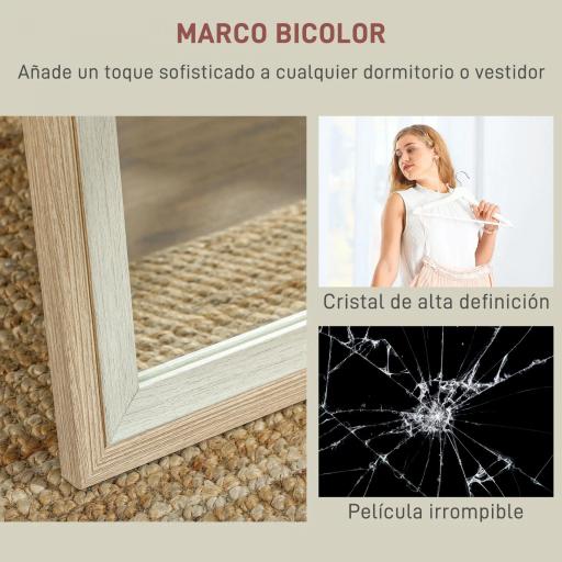 Espejo de Cuerpo Entero 157x37 cm Espejo de Pie o de Pared con Marco de MDF y Soporte Blanco y Natural [9]