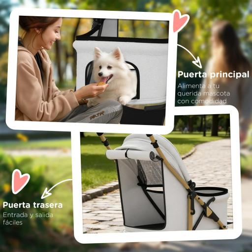 Carrito para Mascotas con 2 Puertas Ventana de Malla Cesta de Almacenamiento Cuerda de Seguridad 80x44,5x97 cm Gris Claro [1]